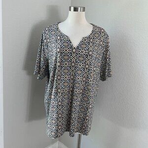 Croft & Barrow Womens Plus 2X Tunic Top Black Beige Pattern Cotton Shirt